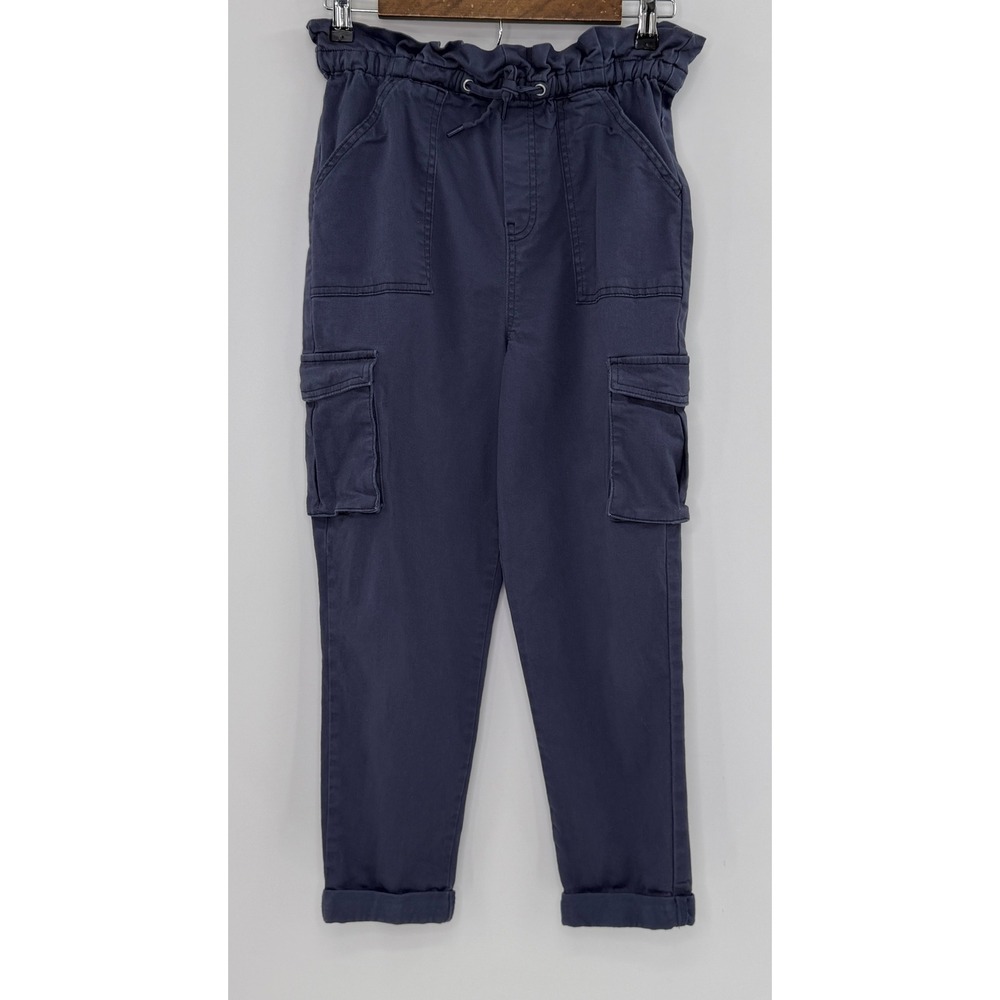 Kids Cargo Pants Size L (10/12) Blue Paperbag Waist Drawstring Pockets